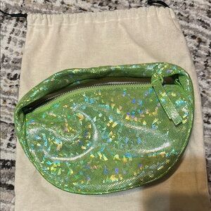 BY FAR Green Sparkly Clutch with Iridescent Finish